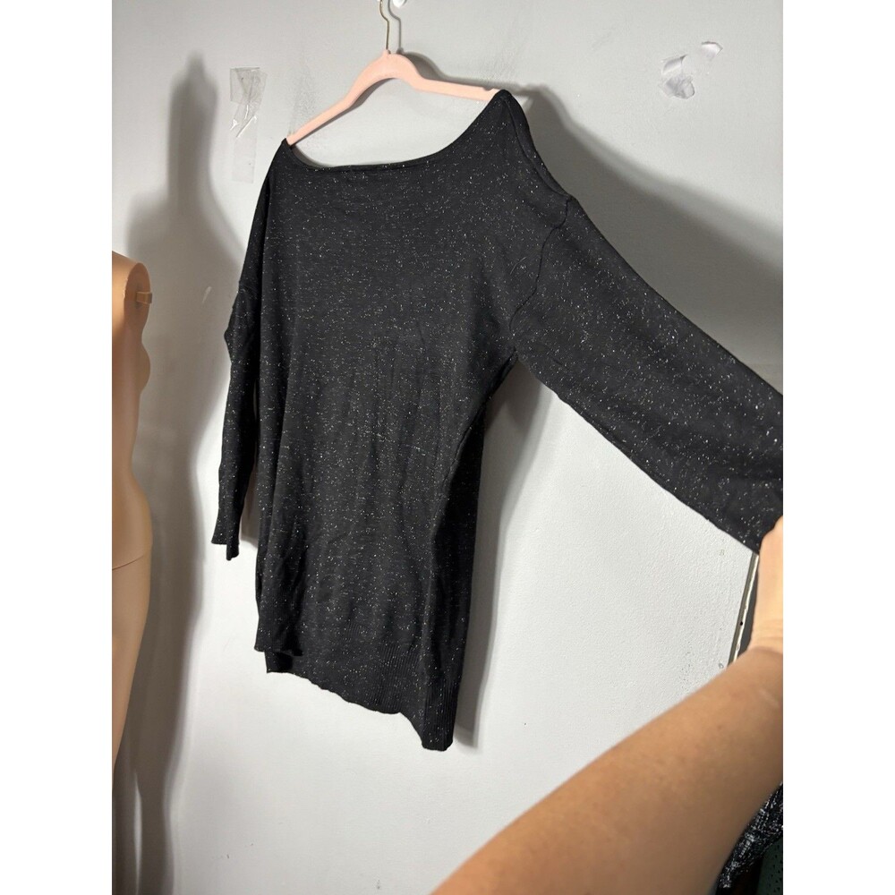 Metaphor Women’s XL Black Sweater Top with Silver Metallic Threads Sparkle Knit - Picture 3 of 12